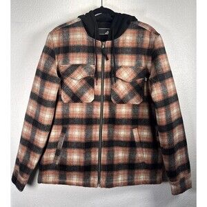 Lost Jacket Men's Hooded Avenue Flannel Small Multi Plaid Sherpa Lined Zip Up